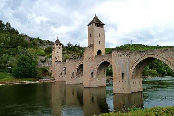 The 14th-century Pont Valentré crossing the river Lot at Cahors